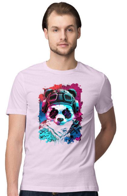 Футболка чоловіча з принтом "Панда в VR шолом". Віртуальна реальність, гік, панда, персонаж, шолом. 2070702