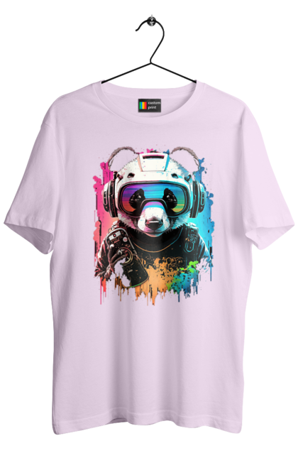 Футболка чоловіча з принтом "Панда в VR шолом". Віртуальна реальність, гік, панда, персонаж, шолом. 2070702