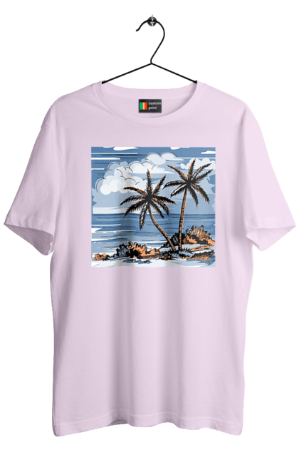 Men`s t-shirt with prints Palm Trees And Sky. Clouds, palm trees, sea, sky. 2070702