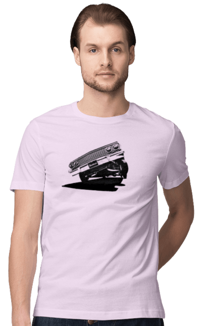 Футболка чоловіча з принтом "Автомобіль". Автомобіль, імпала, класика, лоурайдер, шевроле. 2070702