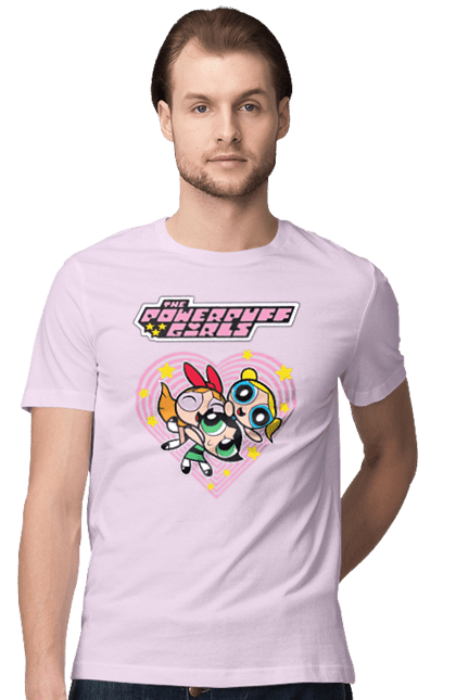 Men's t-shirt with prints Powerpuff Girls. Animated series, blossom, bubbles, buttercup, cartoon network, cool girls, heart, powerpuff girls. 2070702