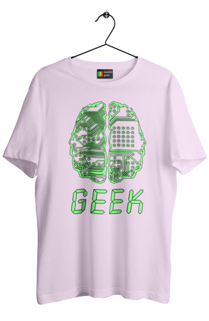 Футболка чоловіча з принтом "Гик Мозок Неоновий". Айті, айтішник, гик, друкована плата, зелений, знання, інженер, кібер, кібернетика, кіборг, код, комп, комп’ютерник, кристал, мікросхема, мозок, неон, неоновий, програміст, професіонал, професія, розробник, розум, світиться, світло, чіп. 2070702