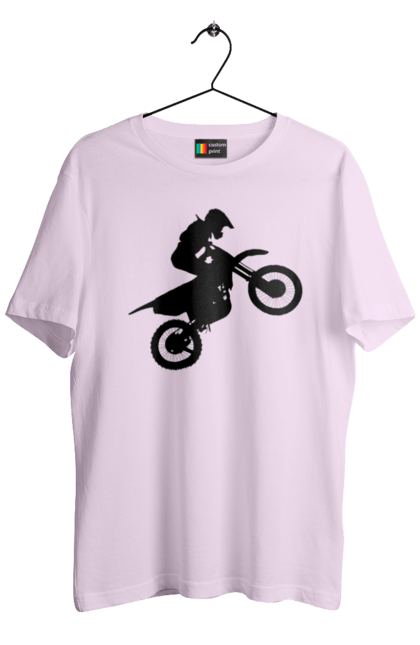 Футболка чоловіча з принтом "Силует Мотоцикліста". Мотоцикл, мотоцикліст, шолом. 2070702