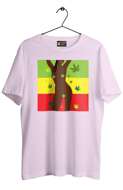 Футболка чоловіча з принтом "Гола Дівчина І Конопля". Гола, конопля, курити, сиськи. 2070702