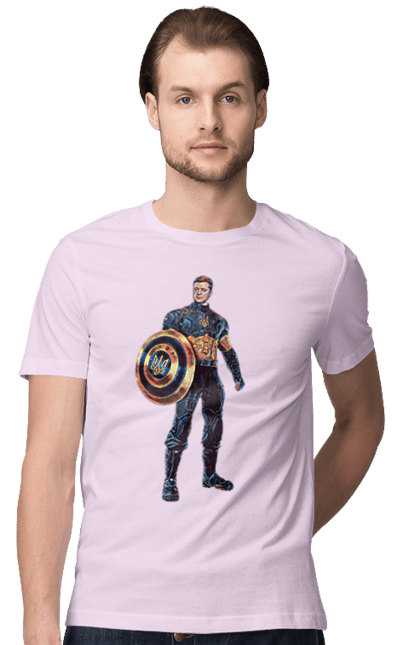 Men`s t-shirt with prints Captain Ukraine Zelensky art. Captain america, captain of ukraine, ukraine, volodymyr zelenskyi, zelenskyi. 2070702