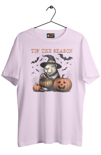 Men's t-shirt with prints Capybara Halloween. Animal, capybara, ghost, halloween, holiday, moon, pumpkin, rodent, witch. 2070702