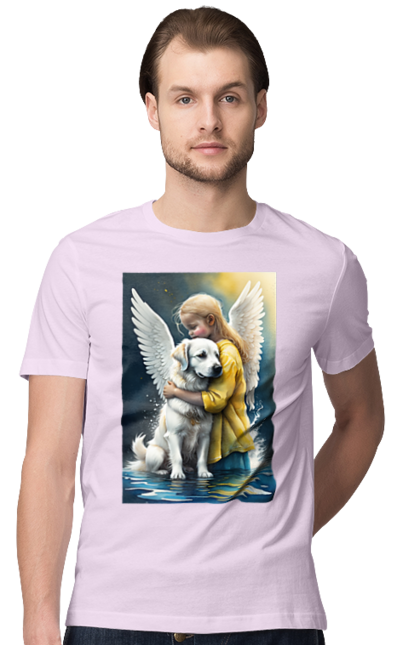 Футболка чоловіча з принтом "Дівчинка та собака ангел [память загиблим тваринам]". Дівчинка та собака, крим, нова каховка, память загиблим тваринам, собака ангел, україна, херсон. 2070702