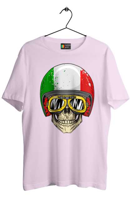 Футболка чоловіча з принтом "Череп в мотошоломі". Мото, окуляри, череп, шолом. 2070702