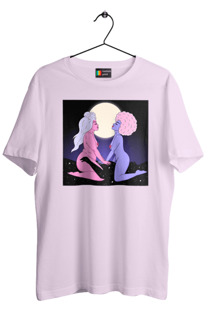 Футболка чоловіча з принтом "Дві Інопланетянки І Місяць". Дівчата, зверху, інопланетянки. 2070702