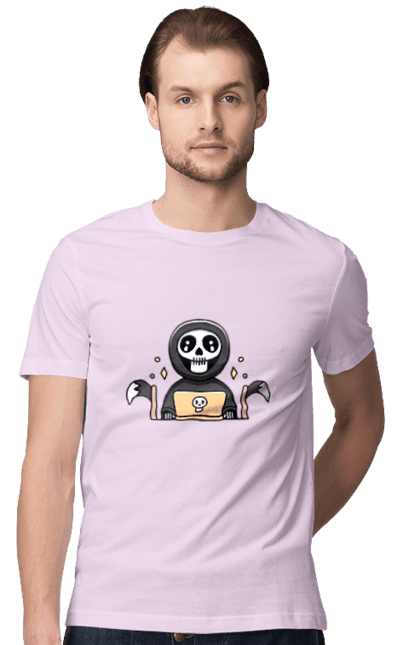 Футболка чоловіча з принтом "Темний розробник програміст". Brain, geek, linux, php, ай ти, ай ті, баг, геймер, гік, гра в кальмара, де баг, код, лаптоп, лінукс, пранк, програміст, розробник, смерть, сміх, смішне, ютер. 2070702