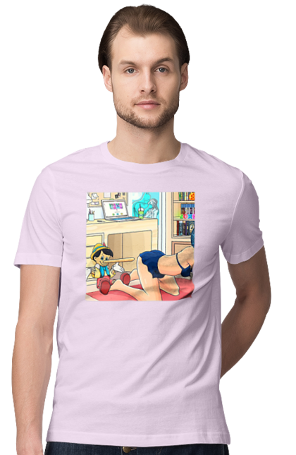 Футболка чоловіча з принтом "Буратіно У Дорослій Казці". Бетмен, буратіно, гола, поцілунок, прикол. 2070702