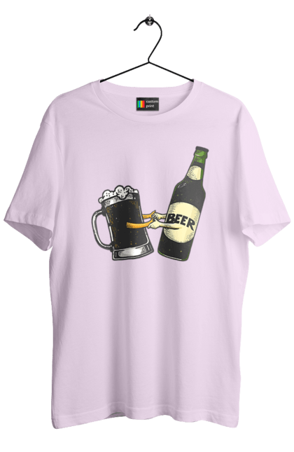 Футболка чоловіча з принтом "Пляшка Пива З Келихом Пива". Келих, пиво, пляшка. 2070702