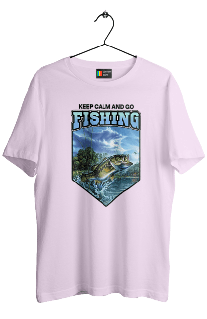 Футболка чоловіча з принтом "Keep Calm and Go Fishing". Відпочинок на природі, для рибалок, для чоловіків, мисливці та риболови, природа, рибалка, риболовля, спінінг, хоббі. 2070702