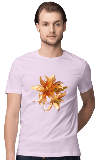 Men`s t-shirt with prints Orange lily. Beauty, flower, lily, nature, orange, solar. 2070702