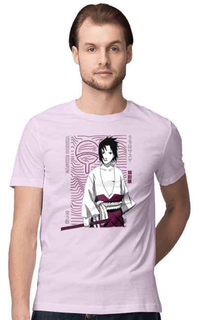 Футболка мужская с принтом Наруто Саске Учиха. Naruto, sasuke, sasuke uchiha, аниме, команда 7, команда номер 7, манга, наруто, саске, саске учиха. 2070702