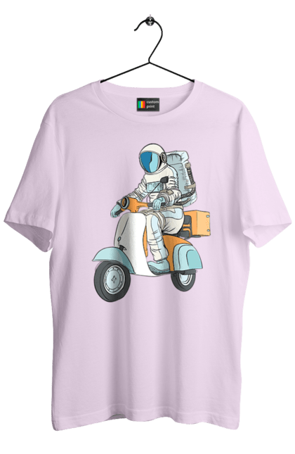 Футболка чоловіча з принтом "Космонавт на мотоциклі". Космонавт, космос, мотоцикл. 2070702