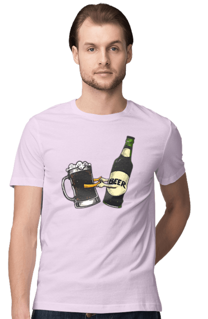 Футболка чоловіча з принтом "Пляшка Пива З Келихом Пива". Келих, пиво, пляшка. 2070702
