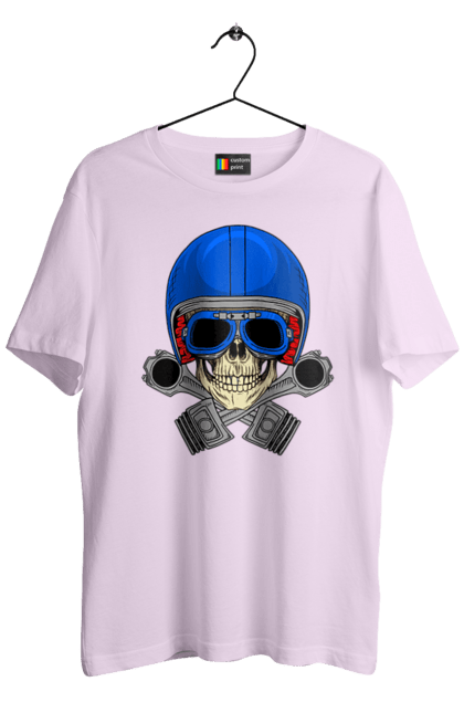 Футболка чоловіча з принтом "череп мотолюбитель". Байкер, окуляри, череп, шолом. 2070702