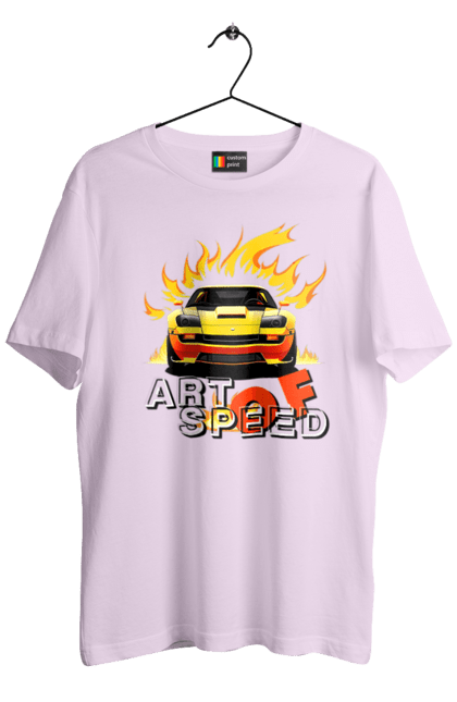 Футболка чоловіча з принтом "Машина у вогні". Автомобіль, вогонь, спортивна машина, спортивний автомобіль, швидкість. 2070702