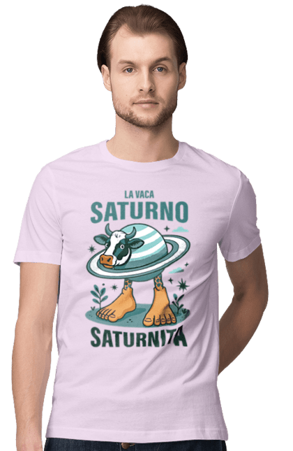 Футболка чоловіча з принтом "Lavaca Saturno Saturnita". Брейнрот, італійська гнилизна мозку, італійський брейнрот, італійський мем, італійські меми, корова сатурн, ла вака, ла вака сатурно, лавака сатурно, сатурно сатурніто. 2070702