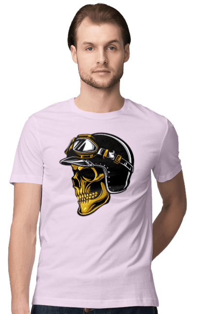 Футболка чоловіча з принтом "Череп в мотошоломі". Крутий, очі, череп, шолом. 2070702
