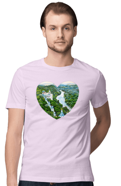 Men`s t-shirt with prints Святогорская лавра. Church, donetsk region, forest, landscape, monastery, river, svyatogorsk, ukraine. 2070702