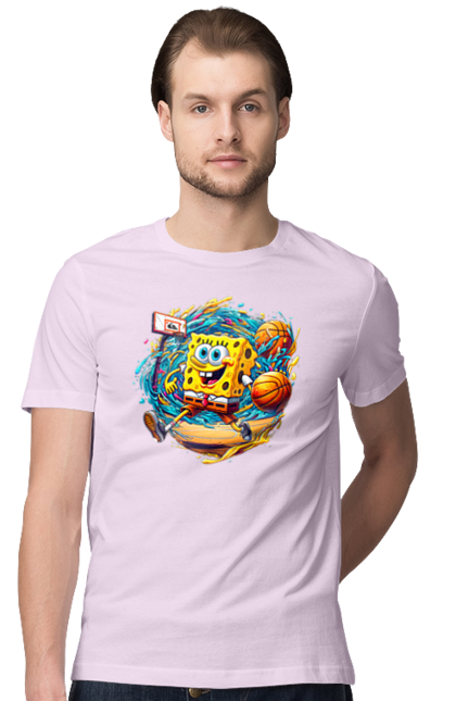 Футболка мужская с принтом Губка Боб. Spongebob, баскетбол, губка боб, мультик, мультсериал, мяч, спанч боб, спорт. 2070702