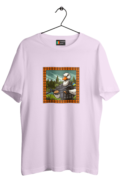 Футболка чоловіча з принтом "Гусячий десант". Біологічна зброя, бойові гуси, військовий гусак, гусячий десант, зброєні сили, прапор, символіка, україна. 2070702