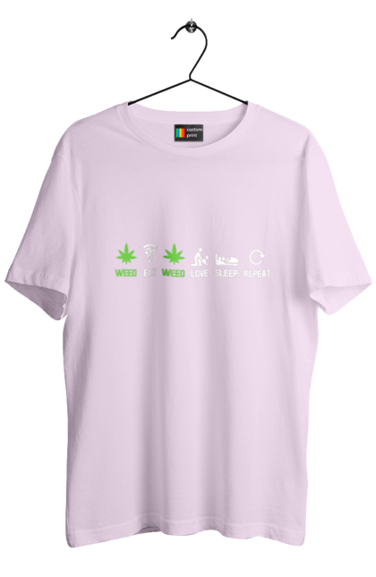Men`s t-shirt with prints Eat, love, sleep, repeat. Dream, eat, love, pizza, repeat, sex, sleep, weed. 2070702