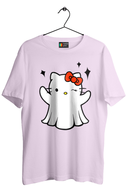 Футболка чоловіча з принтом "Хелло Кітті Хелловін". Ghost, halloween, hello kitty, бренд, кіт, кошеня, персонаж, привид, хелло кітті, хелловін. 2070702