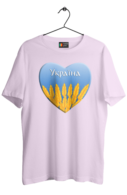 Футболка чоловіча з принтом "Серце з колосками Україна". Воля, колоски, небо, перемога, прапор україни, пшениця, серце, символ україни, україна. 2070702