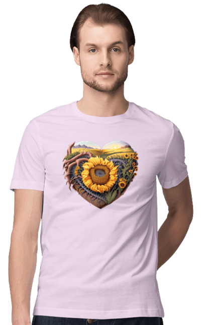 Футболка чоловіча з принтом "Символи України". Небо, поле, пшениця, символи україни, соняшник, україна. 2070702