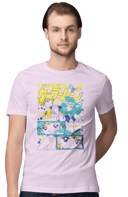 Men's t-shirt with prints Sailor Uranus and Neptune. Anime, drama, magical girl, neptune, sailor moon, tv series, uranus. 2070702