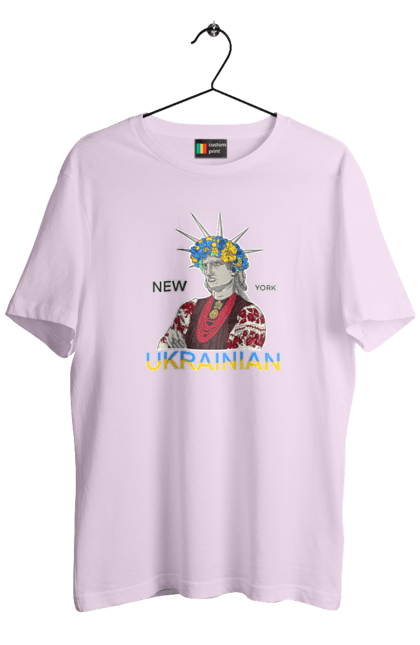 Men`s t-shirt with prints UA & NY. Embroidered shirt, new york, statue of liberty, ukraine, wreath. 2070702