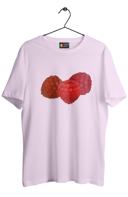 Футболка чоловіча з принтом "Малина". Веган, вегетаріанець, делікатес, дієта, їжа, літо, малина, плід, смачно, стигла, червона, ягода. 2070702