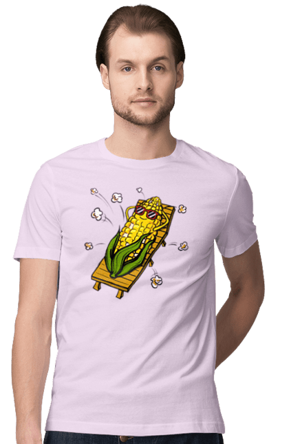 Футболка чоловіча з принтом "Кукурудза Загоряє На Лежаках". Кукурудза, лежак, попкорн. 2070702