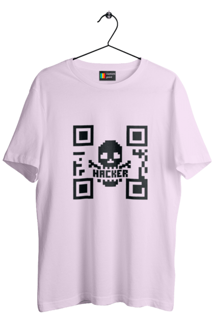 Футболка чоловіча з принтом "Хакер hacker". Geek, hacker, ios, qr code, qr код, ай ті, айтішник, геймер, гік, іт, мем, позитив, пранк, програміст, розробник, хакер. 2070702