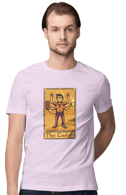 Футболка чоловіча з принтом "Карта таро  кодер". Ай ті, айтішник, карта таро, код, програміст, хакер. 2070702