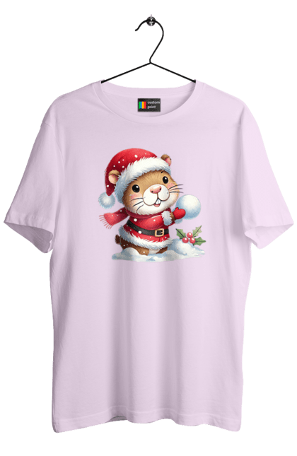 Men's t-shirt with prints Capybara playing snowballs. Animal, capybara, christmas, christmas capybara, game, gift, holiday, new year, santa, snowballs. 2070702