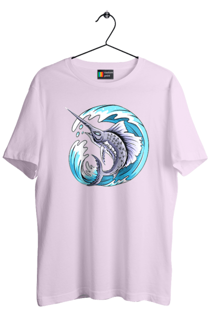 Men`s t-shirt with prints Fish Sword And Wave. Swordfish, wave. 2070702