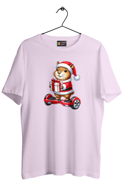 Men's t-shirt with prints Christmas Capybara with a Gift. Animal, capybara, christmas, christmas capybara, gift, holiday, new year, new year`s gift, santa. 2070702