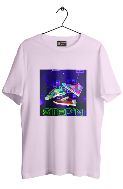 Футболка чоловіча з принтом "Step`n". Віртуальні кросівки, крипта, криптовалюти, нфт, нфт кросівки, солана, степен. 2070702