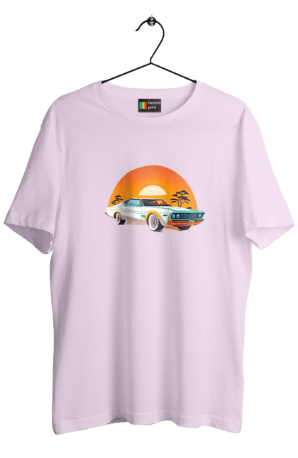 Футболка чоловіча з принтом "Гарне авто на закаті". Авто, закат, солнце. 2070702