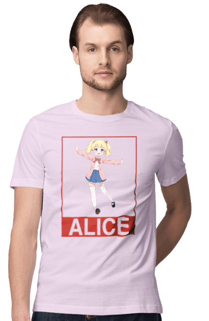 Футболка мужская с принтом Золотая мозаика Алиса Картелет. Alice cartelet, anime, kiniro mosaic, kinmoza, manga, алиса, алиса картелет, аниме, золотая мозаика, манга. 2070702