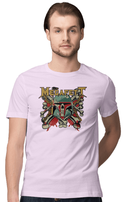 Футболка мужская с принтом Megafett. Boba fett, megadeth, megafett, боба фетт, звездные войны, клон, охотник за головами. 2070702