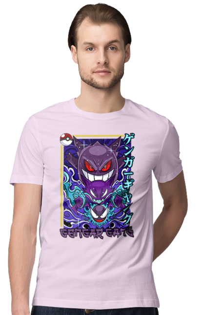 Men's t-shirt with prints Pokemon Gengar. Anime, fushigibana, games, gengar, nintendo, pokemon, pokemon go. 2070702