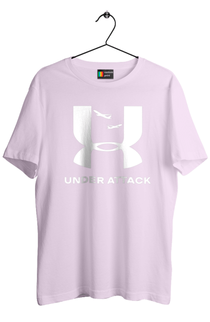 Футболка чоловіча з принтом "Under Attack white". Андер армор, бренди, гумор, приколи, прикольні, ундер армор. 2070702