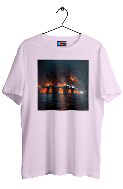 Футболка чоловіча з принтом "Кримський мост горить". Армія росії, армія україни, годить, зсу, крим, мост, удар, удар зсу. 2070702