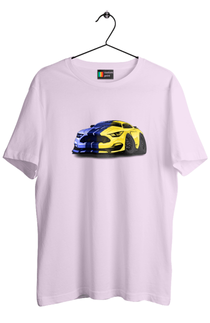 Футболка чоловіча з принтом "Український мустанг". Жовто блакитне авто, кольори україни, машина, мустанг, суперкар, форд мустанг, шелбі. 2070702