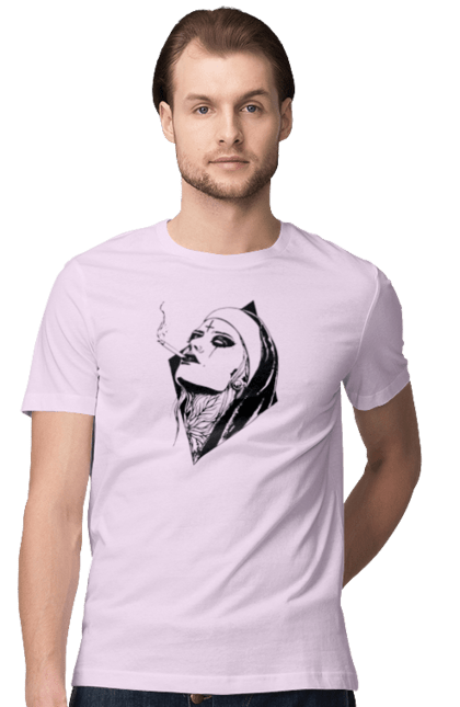 Men`s t-shirt with prints Nun. Cigarettes, cool, girl, tattoo. 2070702